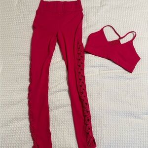 Carbon38 Red Lace Detail Leggings